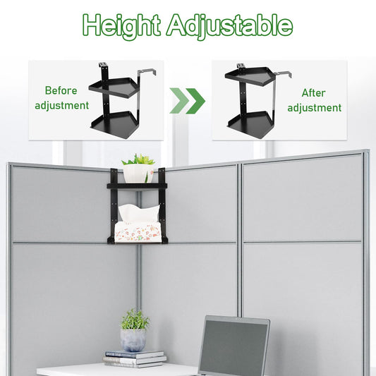 Olpchee Office Cubicle Shelf, Cubicle Storage, Shelf Organizer Accessories, Height Adjustable Hanging Corner Shelf with Adjustable Hooks (Black, Double Layer)