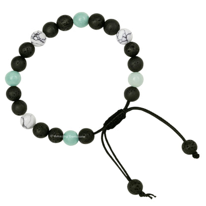 Amazing Gemstone Anger Control Bracelet - Howlite Amazonite Lava Bracelet Set for Men Women Healing Calming Anxiety Stress Relief Gifts Pulseras Para Hombres Mujer Stocking Stuffers (Adjustable)
