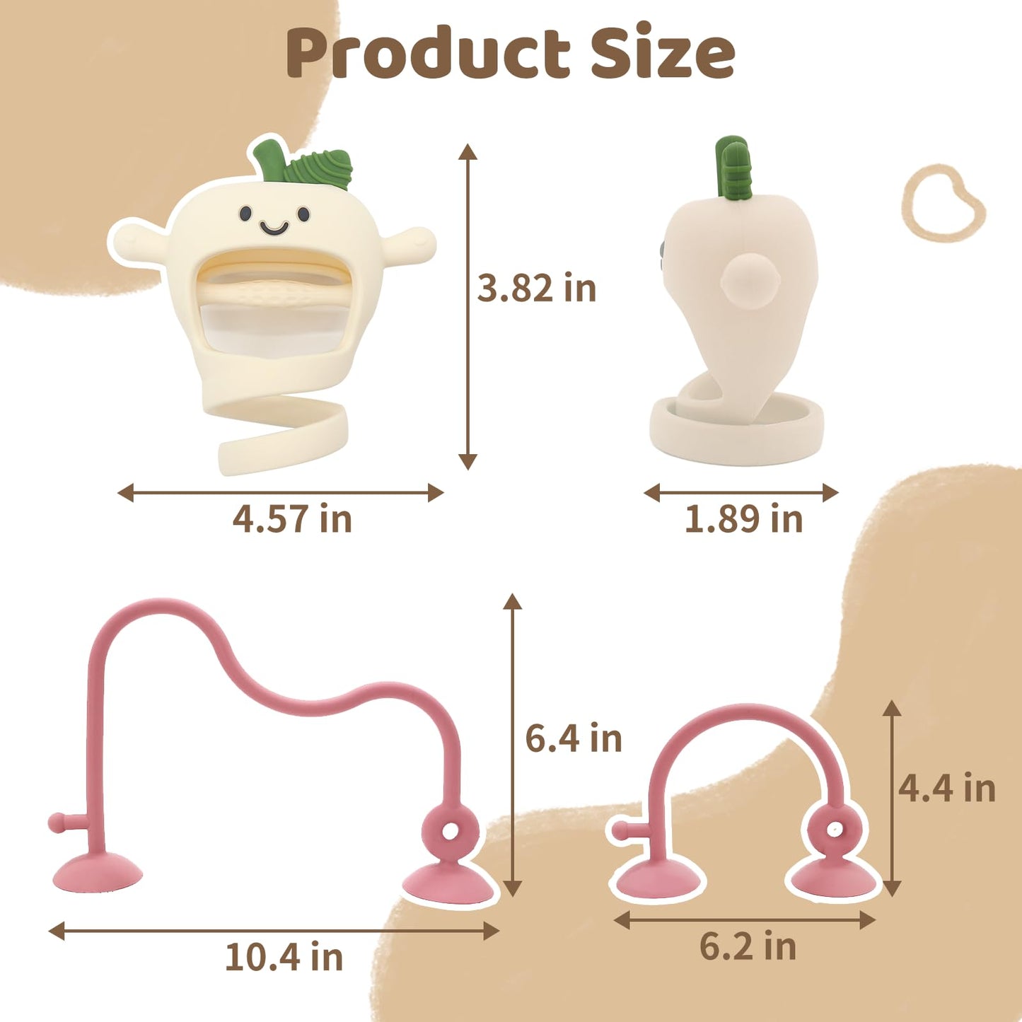 Baby High Chair Suction Toys Teething Chew - Silicone Apple Teething Relief Toys Silicone Teethers Table Toys, Food Grade Silicon for 6 12 18 Months(Beige)