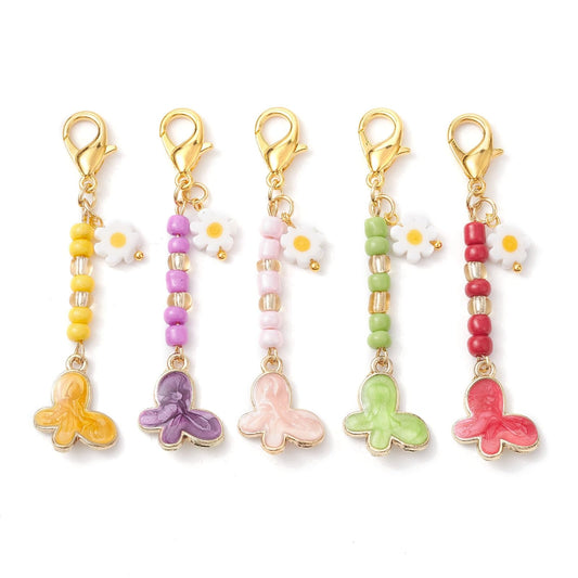 LiQunSweet 30 Pcs Mixed Colors Butterfly with Flower Stitch Markers Spring Insect Enamel Charms with Clasps for Knitting DIY Jewelry Crafts Bag Keychain Decoration