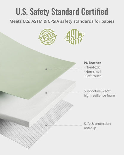 Blissful Diary Vegan Leather Baby Play Mat, 50x50 Thicken Foam Cushioned & Waterproof Playpen Mat for Infants and Toddlers, Stylish and Just Wipe-Clean Playmat for Baby Play on Floor, Light Green