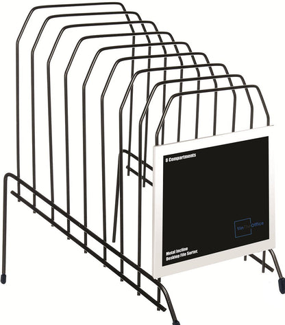 1InTheOffice Metal Incline Desktop File Sorter, 8 Compartments, Black (Black)