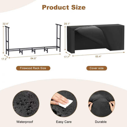 Kratonix 5.3Ft Firewood Rack Outdoor with Cover,Heavy-Duty Metal Indoor Wood Storage Rack,Firewood Holder for Fireplace,Fire Pit,Patio,Space Saving,Easy Assembly,Black