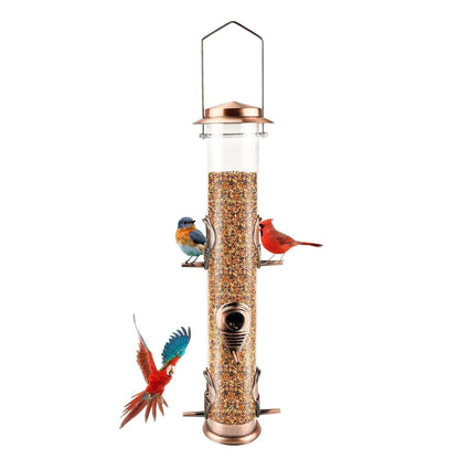 MIXXIDEA Metal Tube Bird Feeders for Outdoors - 6 Ports Hanging Feeder Attracts Wild Birds in Your Lawn, Garden, Balcony - Antique Copper - 1 Pack