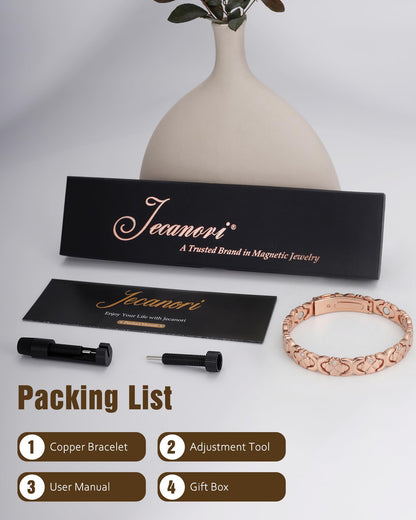 Jecanori Magnetic Copper Bracelet for Women — 3500 Gauss Magnets — Premium Fold-Over Clasp & Adjustable Length,Rose Gold