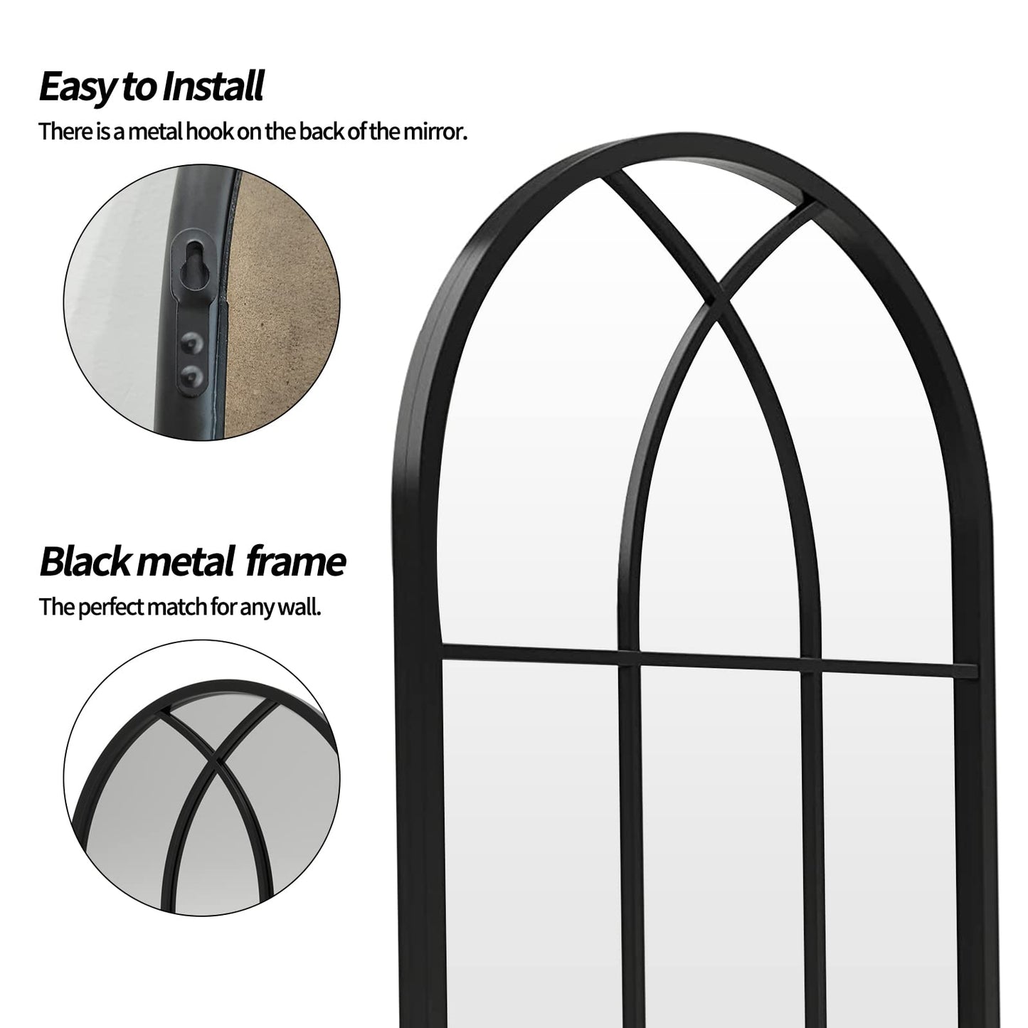 ironsmithn Arched Window Mirror, 31.5"x19.7" Grid Mirrors, Windowpane Mirrors, Black Metal Wall Mirror for Decor Living Room Fireplace Entryway Bedroom Hallway