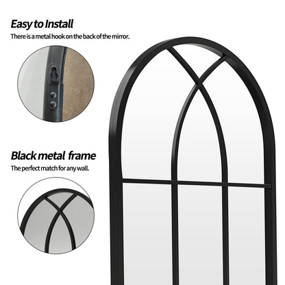 ironsmithn Arched Window Mirror, 31.5"x19.7" Grid Mirrors, Windowpane Mirrors, Black Metal Wall Mirror for Decor Living Room Fireplace Entryway Bedroom Hallway