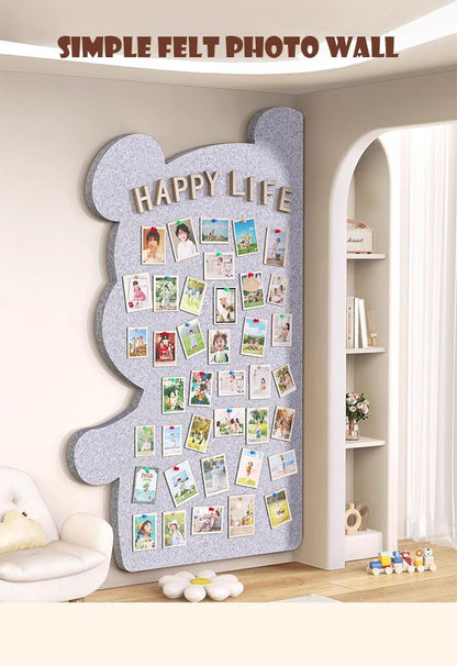 Bear Shaped Felt Wall Tiles Picture Display Board Decorative Creative Wall Aesthetic Photo Holder Bulletin Panel 31.4 * 47.2'' (Gray-Left)