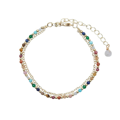 Lotus and Luna 2MM Master Healer Energy Chakra Healing Dainty Layered Bracelet with Real Stones Jade, Pearl, Rose Quartz, Amethyst, Moonstone (Master Healer Yellow Gold)