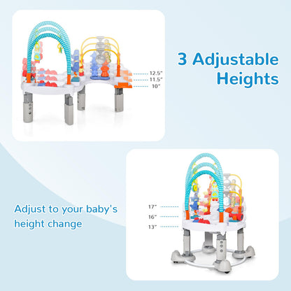 INFANS Baby Bouncer Activity Center, 5 in 1 Toddler Bouncing Activity Saucer Playtime Mat Activity Table with 360°Rotating Seat, 3 Adjustable Height, Foldable Exersaucer Learning Walker (Light Grey)