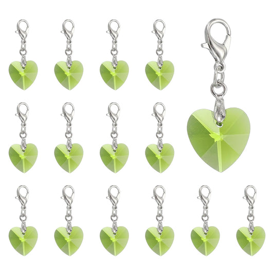 uxcell 15 Pcs Heart Stitch Markers, Locking Crystal Crochet Stitch Marker for Knitting, Heart Clip-on Charm for DIY Handcraft Jewelry Necklace Making, Olive Green