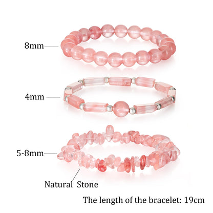 3 Pcs Watermelon Cherry Quartz Bracelet for Women 8mm Watermelon Quartz Crystal Bracelet for Women Hematite Jewelry Natural Healing Protection Stone Bracelets Beaded Bracelets Gift for Men Women