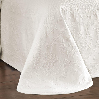 HISTORIC CHARLESTON King Charles Modern Farmhouse Floral Matelasse Bedspread, 100% Cotton Breathable Bedding, Full/Queen, Ivory