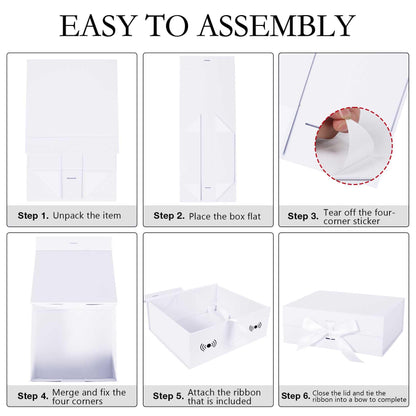LFBOX White Gift Box with Ribbon Magnetic Lids 10.2x9x3.74 in, Christmas Gift Boxes Bridesmaid Groomsman Proposal Boxes, Wedding Storage Box 2 Pack
