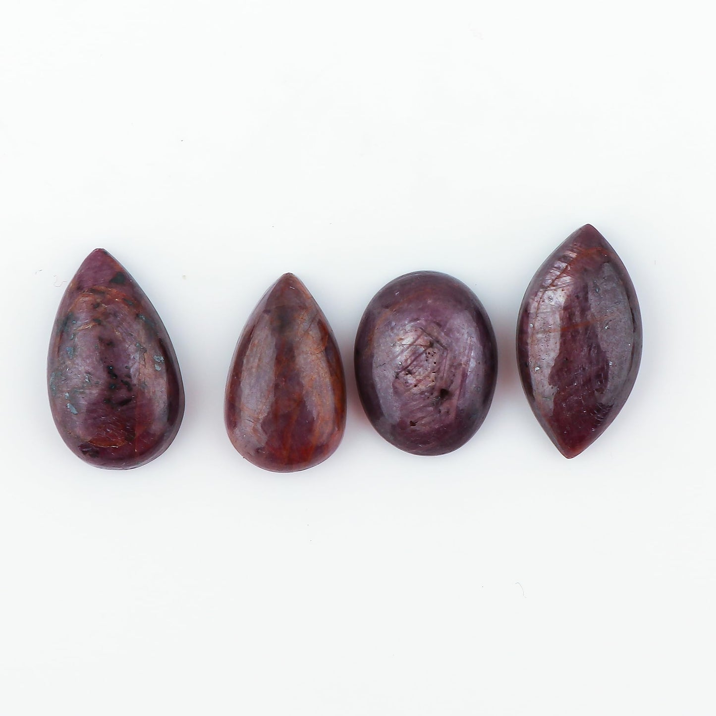 CRYSTALINES 4pcs, Wholesale Natural Red Sapphire Gemstones, Bulk Flatback Cabochon for Jewelry Making, Polished Stones, DIY Supplies, Birthstone Healing Crystals, Wire Wrapping, Gem Collection