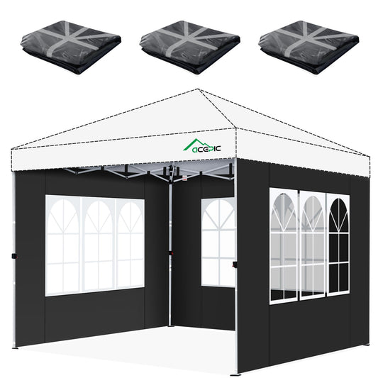 Acepic 3Pcs Instant Canopy Tent Sidewalls for 10x10 Pop-Up Canopy, Garden Gazebo, 210D Oxford Fabric Waterproof, Black (Tent NOT Included)