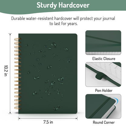 Forvencer Lined Spiral Journal Notebook with 300 Numbered Pages, B5 College Ruled Thick Journals for Writing with 100GSM Paper, Hardcover Notebooks with Contents for Work, School, Women, Men, Dark