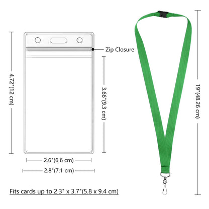 WEZEBEL 24-Pack Green Breakaway Lanyards with Waterproof Badge Holders, Polyester Neck Straps for ID Cards, Events, Office, and Schools