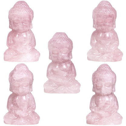 mookaitedecor Rose Quartz Meditating Buddha Crystal Figurine Crystal Healing Pocket Stone Carved Statue for Home Feng Shui Decoration 1.9 inch