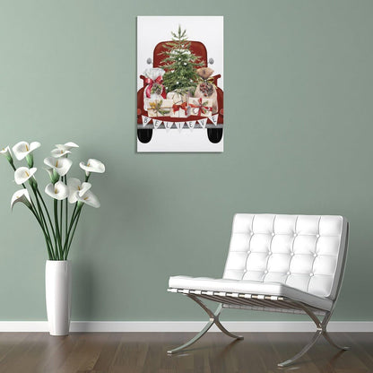 LohxA Festive Red Truck Believe Banner Tree Presents Print - Custom Holiday Wall Decor ， Christmas Signs P Canvas Wall Art Print Poster For Home School Office Decor 12x18inch(30x45cm)