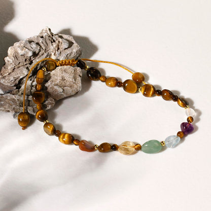 Jewever 7 Chakra Crystals and Stones Anklet Irregular Tumbled Gems Beaded Ankle Bracelets for Women Spiritual Energy Meditation Yoga Healing Jewelry Mom's Gifts (Tiger’s Eye)