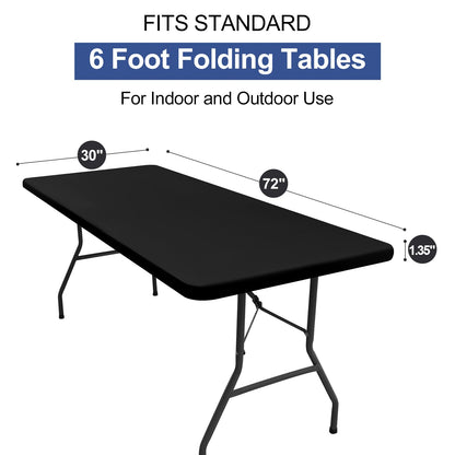 homing 4 Packs 6 Foot Rectangle Table Cloth, Waterproof Polyester Elastic Fitted Tablecloth, Washable Table Cover for Picnic, Camping, Outdoor (Black, 30" x 72")
