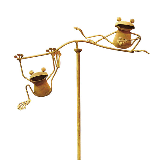 Red Carpet Studios Garden Stake Decorative Metal Balancing Buddies Yard Art, 20" Tall, Rustic Frogs