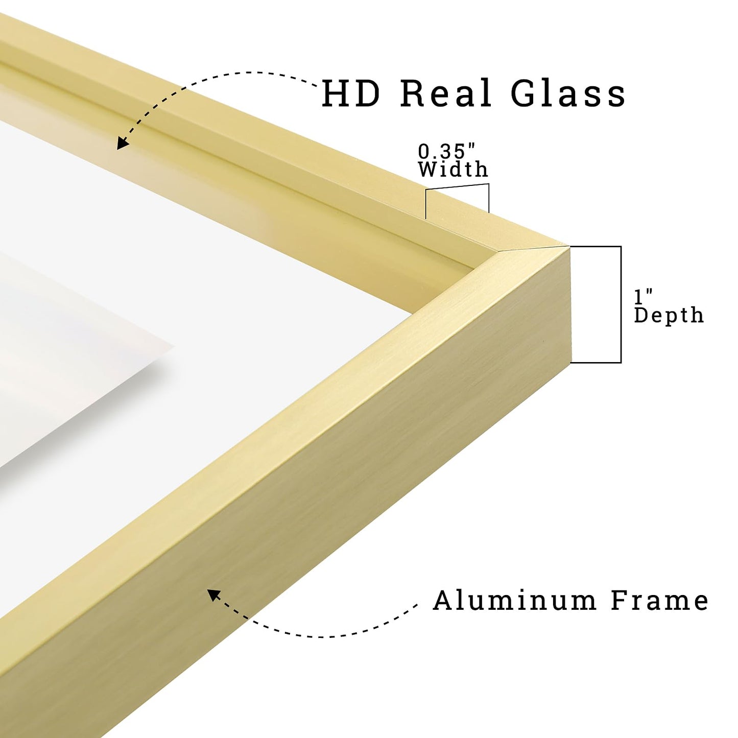 Frametory, 8x10 Floating Picture Frame - Metal Photo Frame - Real Glass - for Wall Mount or Tabletop Displays (Gold, 2 Pack)