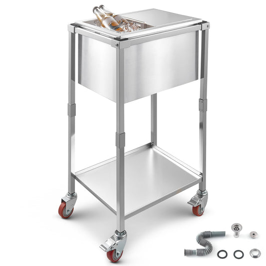 VEVOR Rolling Ice Chest Cooler Cart, 20" L x 14" W x 38" H Stainless Steel Cooling Bin on Wheels, 29.6 Quart Outdoor Stand Up Cooler Trolley with Shelf, for Patio Backyard Party Bar Cold Drinks