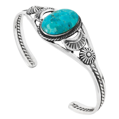 Turquoise Bracelet Sterling Silver 925 Genuine Gemstones Cuff Bracelet (Turquoise)