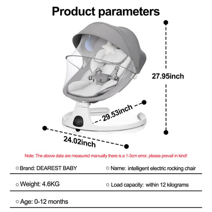 Baby Swing 3 in 1 Multifunctional Infant Rocker, Portable with Remote Control, 5-Point Seat Belt, 5 Auto Rocking, 3 Speed Timer, Electric with Music (0-12 Months) (Grey)