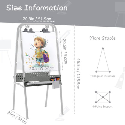 FUNLIO 2-in-1 Outdoor Easel for Kids Ages 3+, Foldable Waterproof & Sunproof Toddler Easel, Double-Sided Kids Art Easel with 2 Acrylic Boards & 20+ Accessories, Portable and Stable - Grey