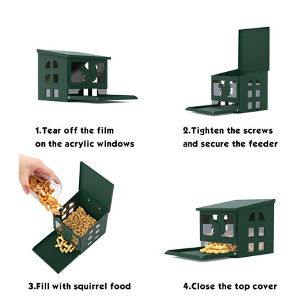 Squirrel Feeder for Outside, Durable Full Metal Squirrel Food Box, Large Capacity Chipmunk Feeder, Weather-Proof Squirrel House, Heavy Duty Squirrel Feeders