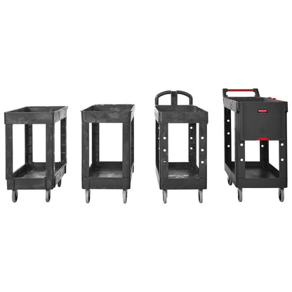 Rubbermaid Commercial Products 2-Shelf Utility/Service Cart, Small, Lipped Shelves, Storage Handle, 500 lbs. Capacity, for Warehouse/Garage/Cleaning/Manufacturing