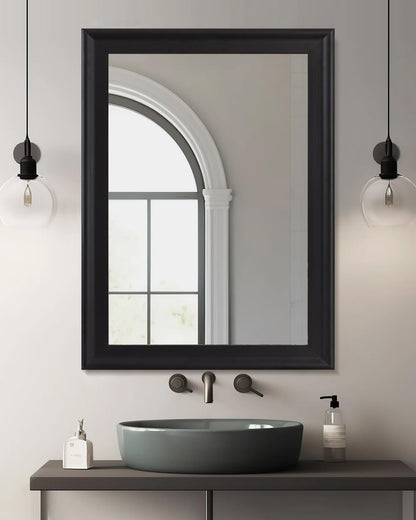 CULER Black Wood Wall Mirror for Bathroom,Rectangle Large 30 x 40 inch Hanging Vanity Black Mirrors with Wooden Frame for Living Room,Bedroom,Entryway