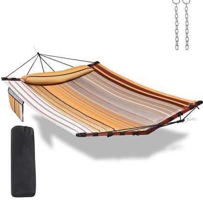 TegerDeger 12FT 2 Person Hammock Large Hammock 450LB Capacity with V Shaped Hardwood Spreader Bar & Nylon Rope for Outside, Patio, Garden, Backyard, Beach, Poolside - Fall Yellow Stripes