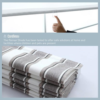 Everyday Celebration Roman Shades, Room Darkening Cordless Vertical Stripe Shades for Indoor Windows, Woven Fabric Blinds 31" W x 64" H, Natural