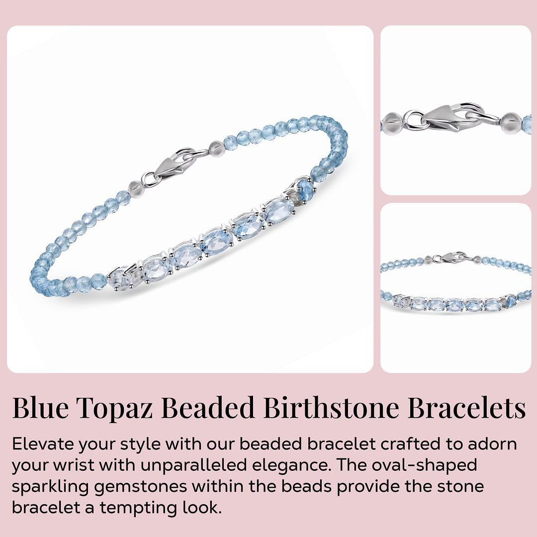 SHOP LC DELIVERING JOY Topaz Blue Bracelets for Women in Sterling Silver Blue Topaz Jewelry Birthday Christmas Gifts for Anniversary Engagement Size - 7.25 Inches