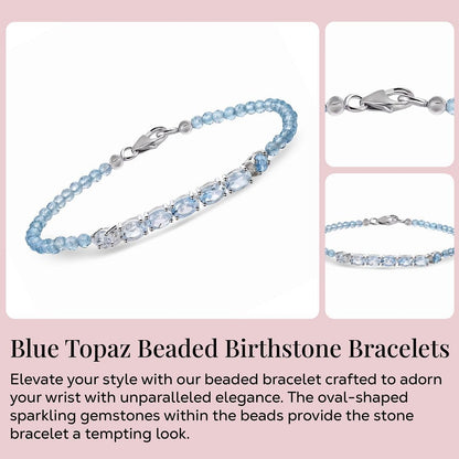 SHOP LC DELIVERING JOY Topaz Blue Bracelets for Women in Sterling Silver Blue Topaz Jewelry Birthday Christmas Gifts for Anniversary Engagement Size - 7.25 Inches