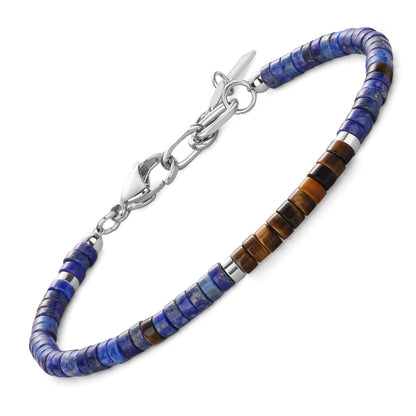 SAMYA Lapis Lazuli Bracelet for Men – Natural 4×2mm Heshi Beaded Bracelet, Stainless Steel Lobster Clasp, Adjustable Fit for 6.5”–8.0” Wrist, Blue Stone Bracelet for Men