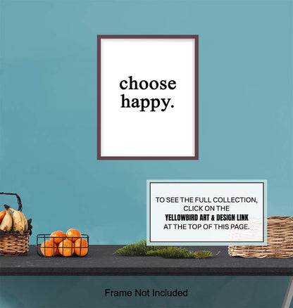 Choose Happy Wall Art Print Typography - Unframed - Makes a Great Gift - Chic Home Decor - Ready to Frame (8x10) Photo - Motivational and Inspirational