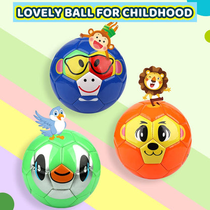 Dilabnba Mini Soccer Balls for Kids Toddlers 6-12 Months, 6'' Bouncy Soccer Footballs Sport Gear, Cute Little Animal Face Balls, Cool Soft Ball Gift for Girls Boys 2 3 4 5 6 7(3 PCS)