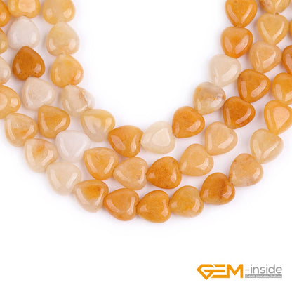 GEM-Inside 10mm Heart Charms Natural Yellow Orange Aventurine Jade Stone Beads for Jewelry Making Full 15" Strand Power Energy Healing Chakra Stone Beads