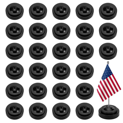 AHANDMAKER 30 Pcs Mini Flag Stand 3 Hole Small Desk Flag Base Desktop Tabletop Stand for Company Office Wedding Party Decorations Classroom Events Patriotic Holidays Display, Black 2.46 Inch