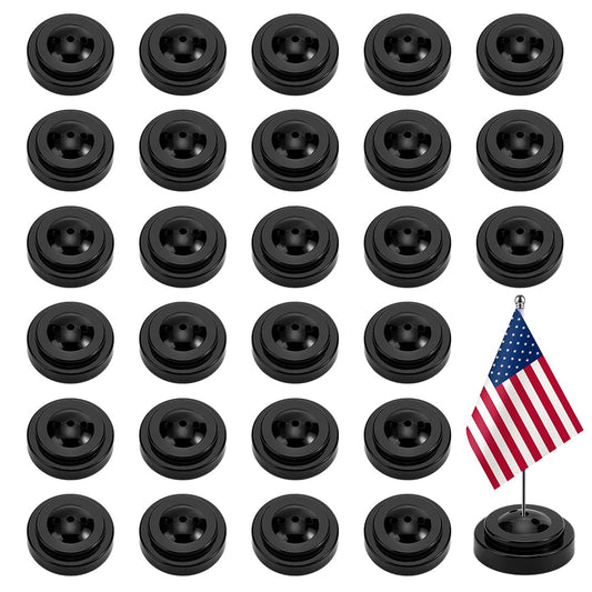 AHANDMAKER 30 Pcs Mini Flag Stand 3 Hole Small Desk Flag Base Desktop Tabletop Stand for Company Office Wedding Party Decorations Classroom Events Patriotic Holidays Display, Black 2.46 Inch
