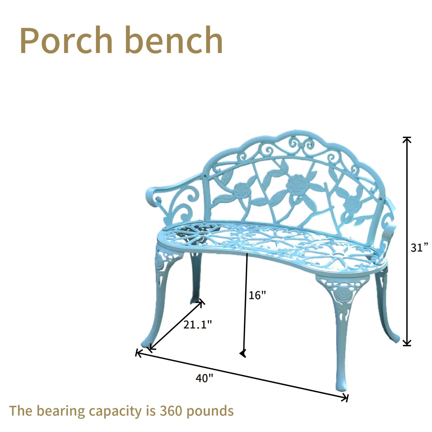 KAILI Garden Bench, Metal Aluminum Rose, Suitable for Garden Porch Park Front Porch Balcony Outdoor (Light Blue)