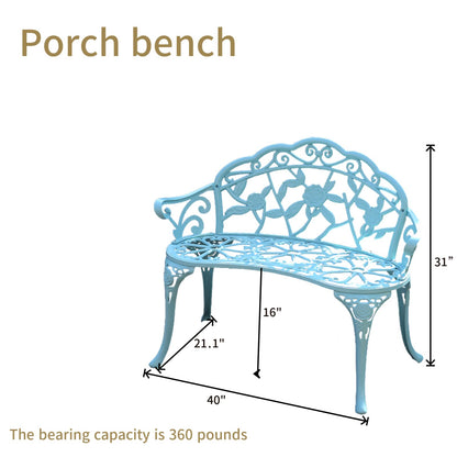 KAILI Garden Bench, Metal Aluminum Rose, Suitable for Garden Porch Park Front Porch Balcony Outdoor (Light Blue)