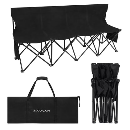 G GOOD GAIN Portable Soccer Bench - Team Bench Soccer 4 Seats with Bag, Sideline Folding Bench, Folded Chair Seating 4 for Football Camp Outdoor Sport Events, Team Chairs for Adults, Black