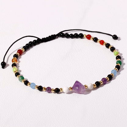 Xfoxstal 7 Chakra Beaded Anklet Summer Beach Black Agate Amethyst Raw Stone Ankle Bracelets for Women Spiritual Crystals Energy Yoga Meditation Gifts