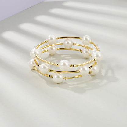 Elegance 11 designs Blessing Bracelet 10mm Crystal White Pearl Bracelet Dainty Gold Plated Tube For Women Simple Bridal Gifts For Friends And Loved